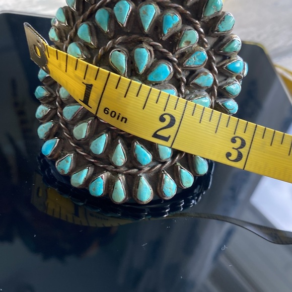 Giant 3 inches wide sterling turquoise Native American bangle. - Picture 8 of 12
